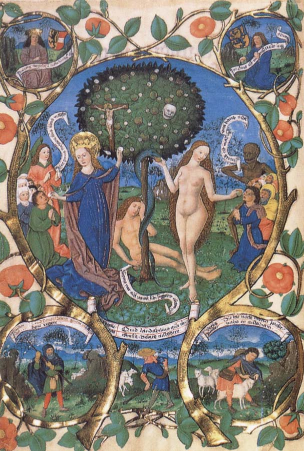 Maria y Eva bajo el arbol de la tentacion